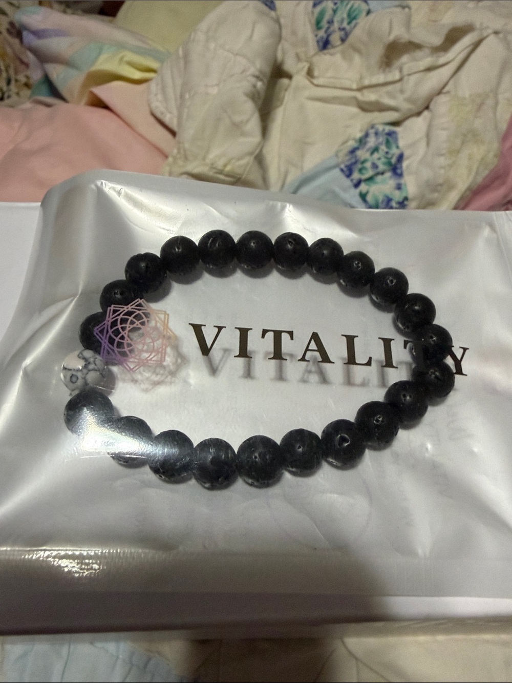 Vitality Black Lava Bead Bracelet with White Accent Bead - Women Jewelry